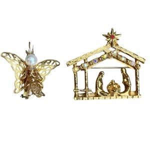 Gold Nativity & Angel holiday pins
